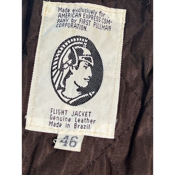 Vintage Flight Jacket American Express Mens 46 Dark Brown Bomber 90s - Picture 9 of 11